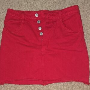 Red Button-Up Mini Skirt
